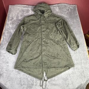 Vtg Military Camouflage Night Desert Medium Olive Green Fishtail Button Hooded
